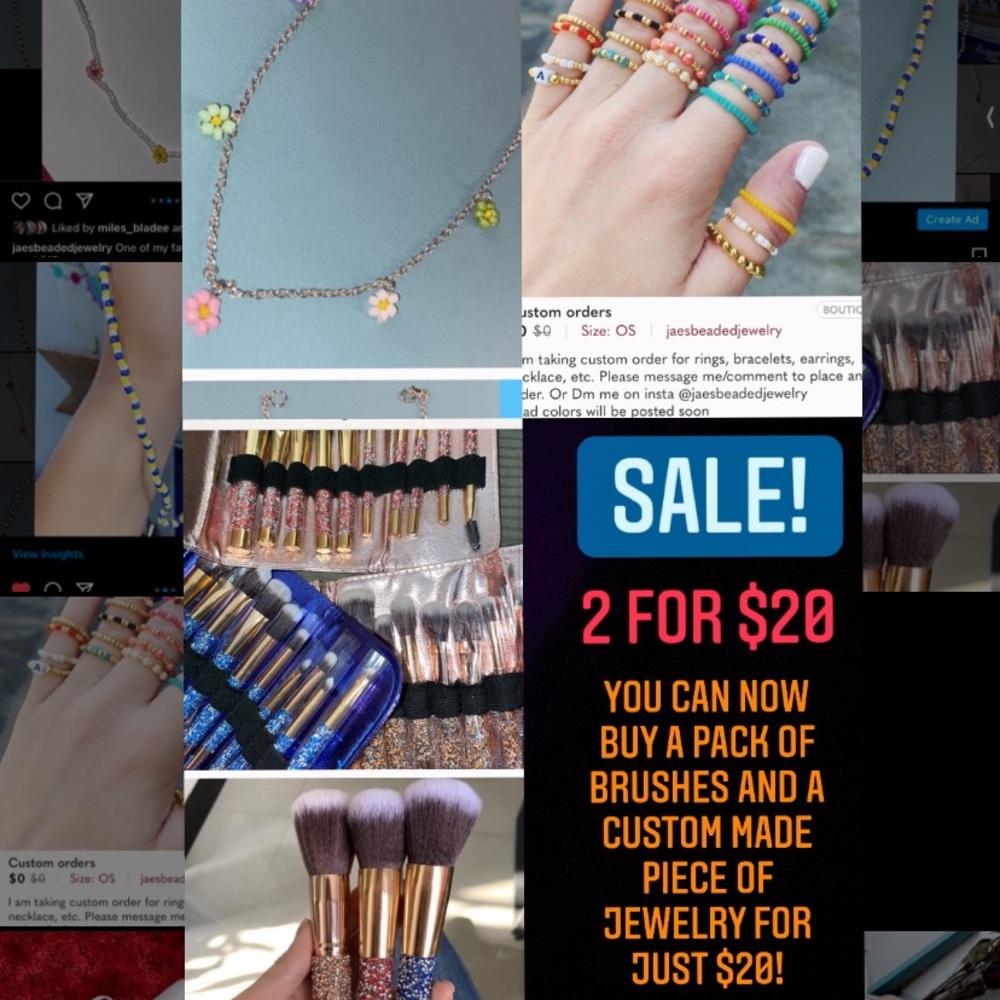 SALE! 2 for $20. Pack of makeup brushes & jewelry